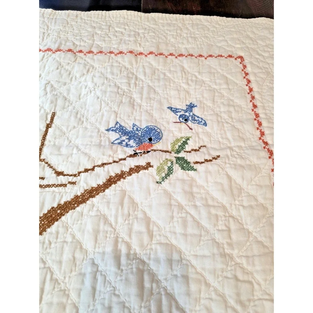 Vintage 1930s Hand Quilted Crib Blanket‎ Nursery Wall Decor Quilt Story Children